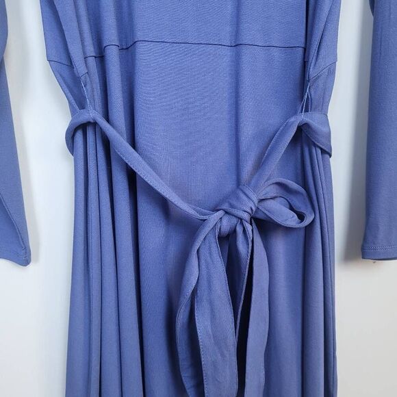 J Jill Wearever Womens Long Sleeve Dress XL Blue Belted Knee Length Career Work - Picture 4 of 8